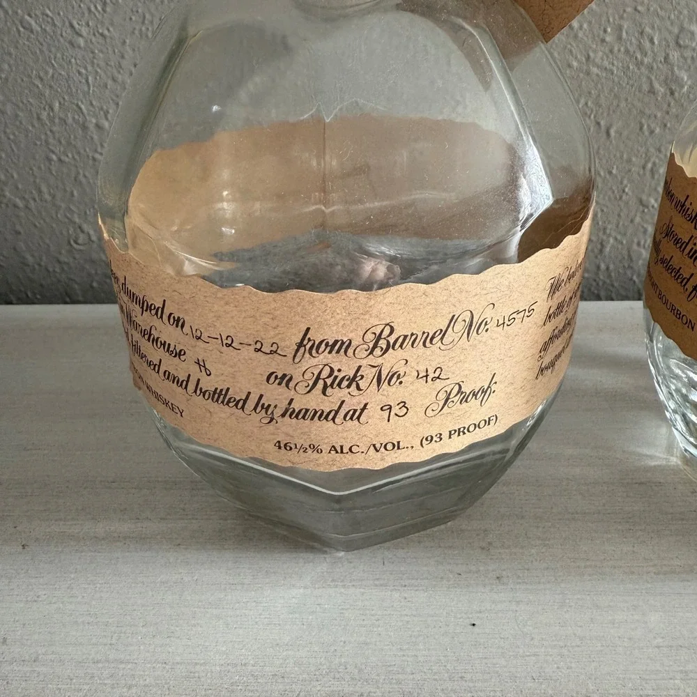 Blantons Bourbon Whiskey Empty Glass Bottles Set of‎ 2 Collectible Horse Topper